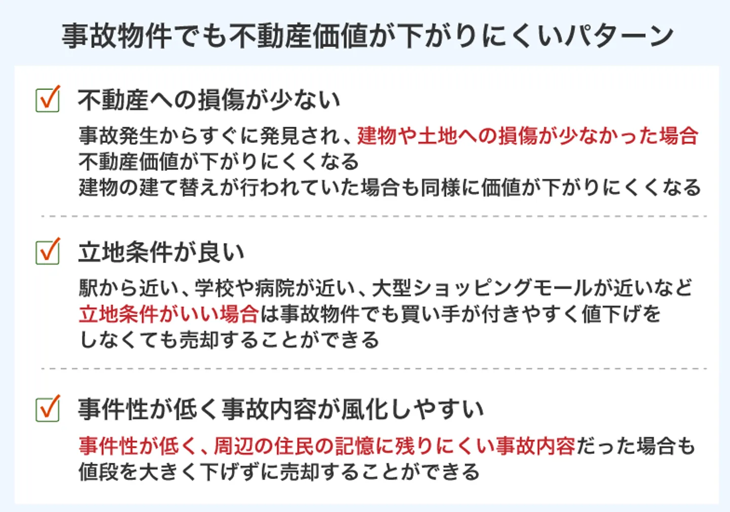 事故物件でも不動産価値が下がりにくいパターン